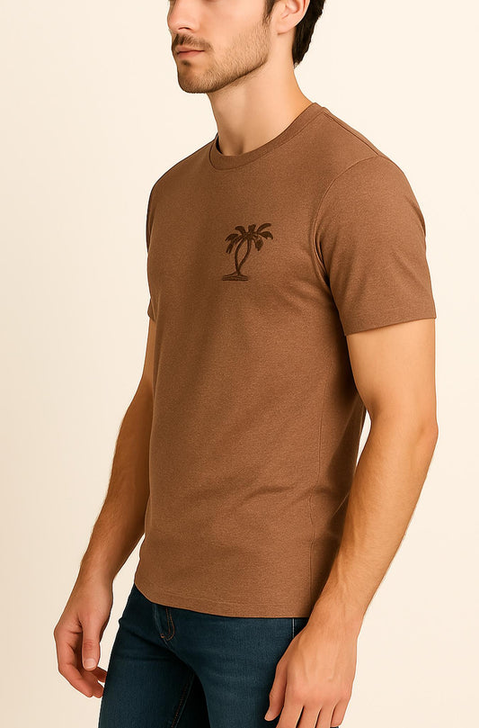 Tropical Escape Brown Printed T-Shirt for Men