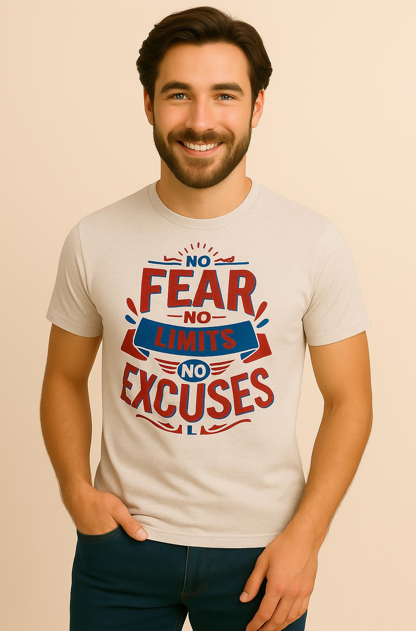 Motivational Quote Printed Beige T-Shirt for Men
