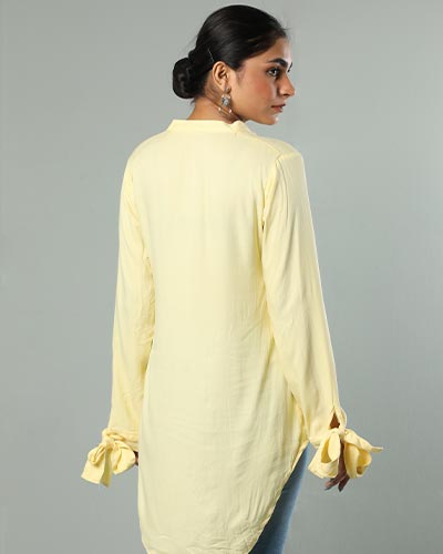 Light Yellow Linen Tie-Sleeve Shirt