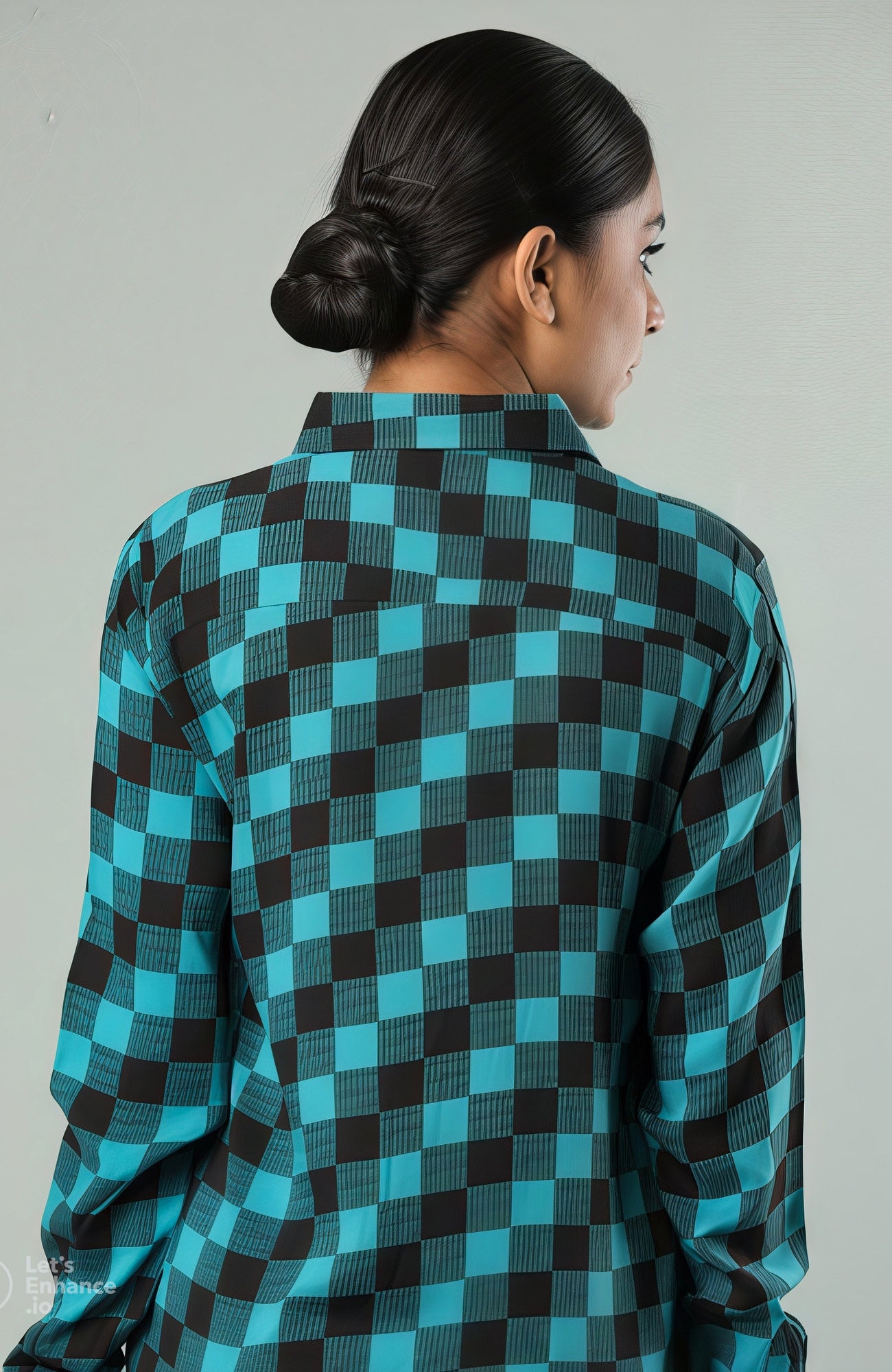 Teal & Black Checkered Long Sleeve Shirt