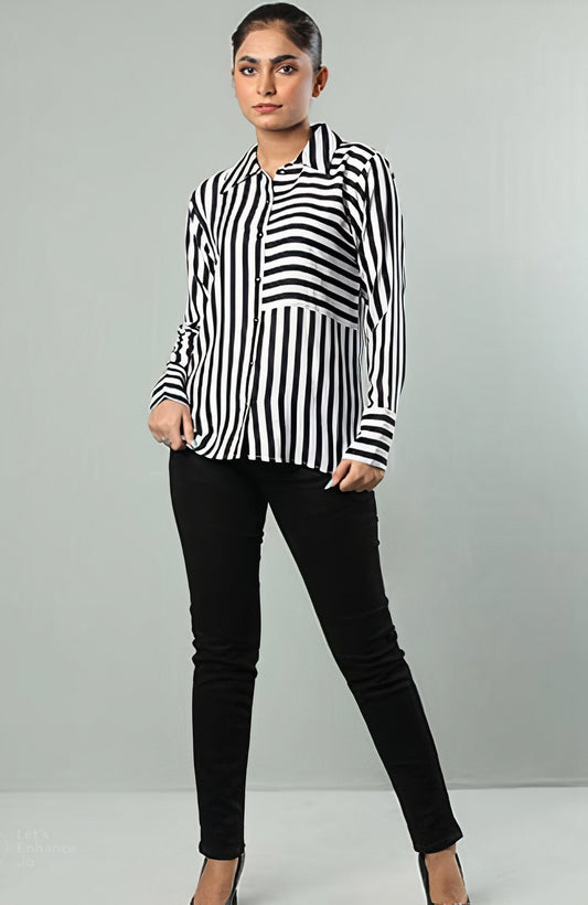 Monochrome Stripe Button-Down Shirt