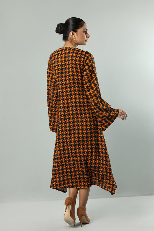 Bold Houndstooth Flare Dress – Amber Black Edition