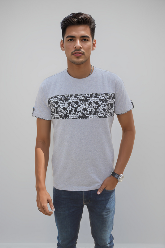 GREY CHESTER PANNEL TEE SHIRT