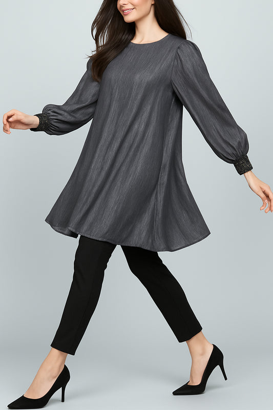 Charcoal Grey A-Line Tunic with Statement Sleeves