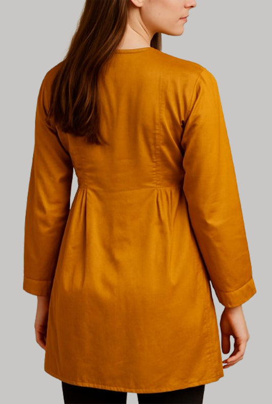 Mustard Satin Tunic Top – Full Sleeve
