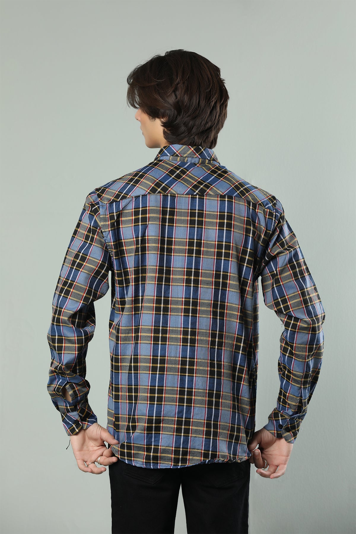 Bold Contrast Checkered Cotton Shirt – Midnight Blue & Black