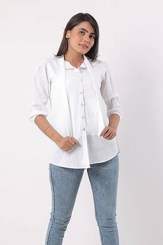 Elegant White Bow-Tie Shirt – Chic Everyday Wear
