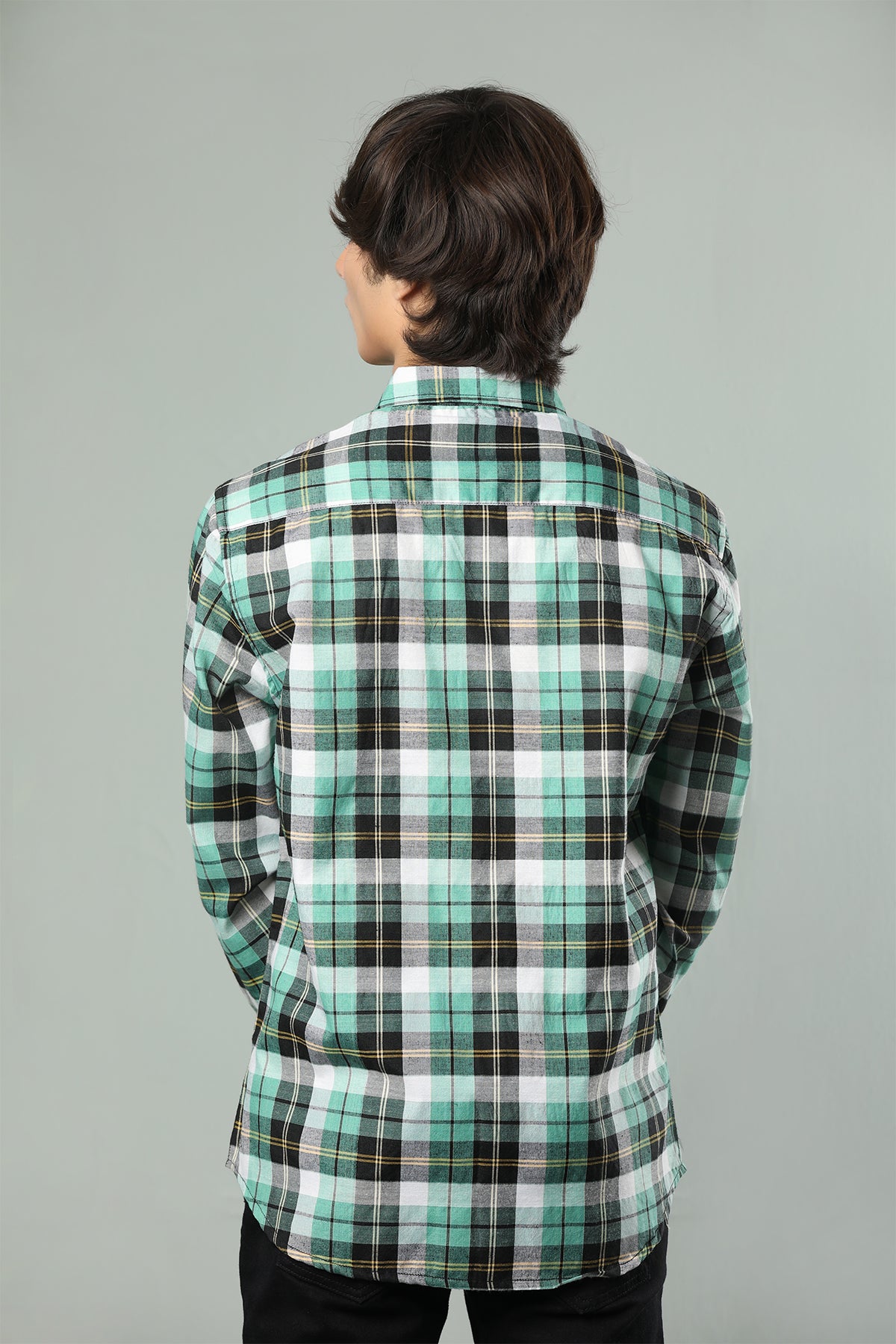 Mint Green & Black Checkered Casual Shirt – Pure Cotton Comfort