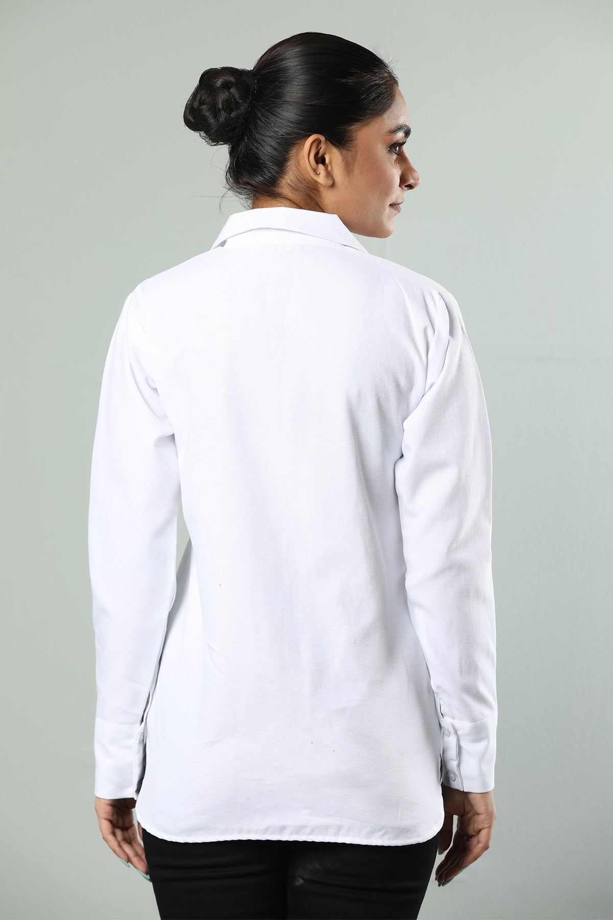 Classic White Cotton Button-Up Shirt with Crest Embroidered logo