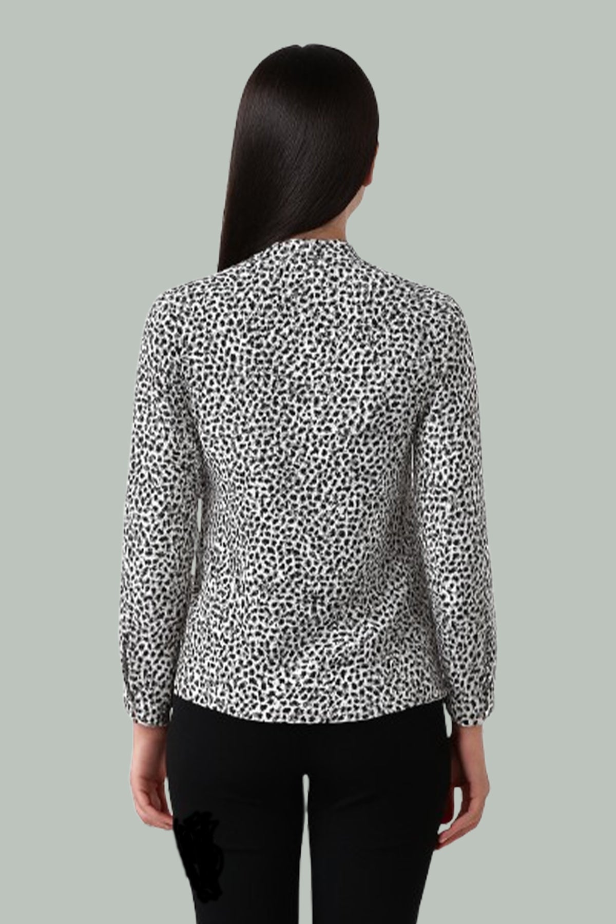 Monochrome Ruffle-Front Printed Shirt