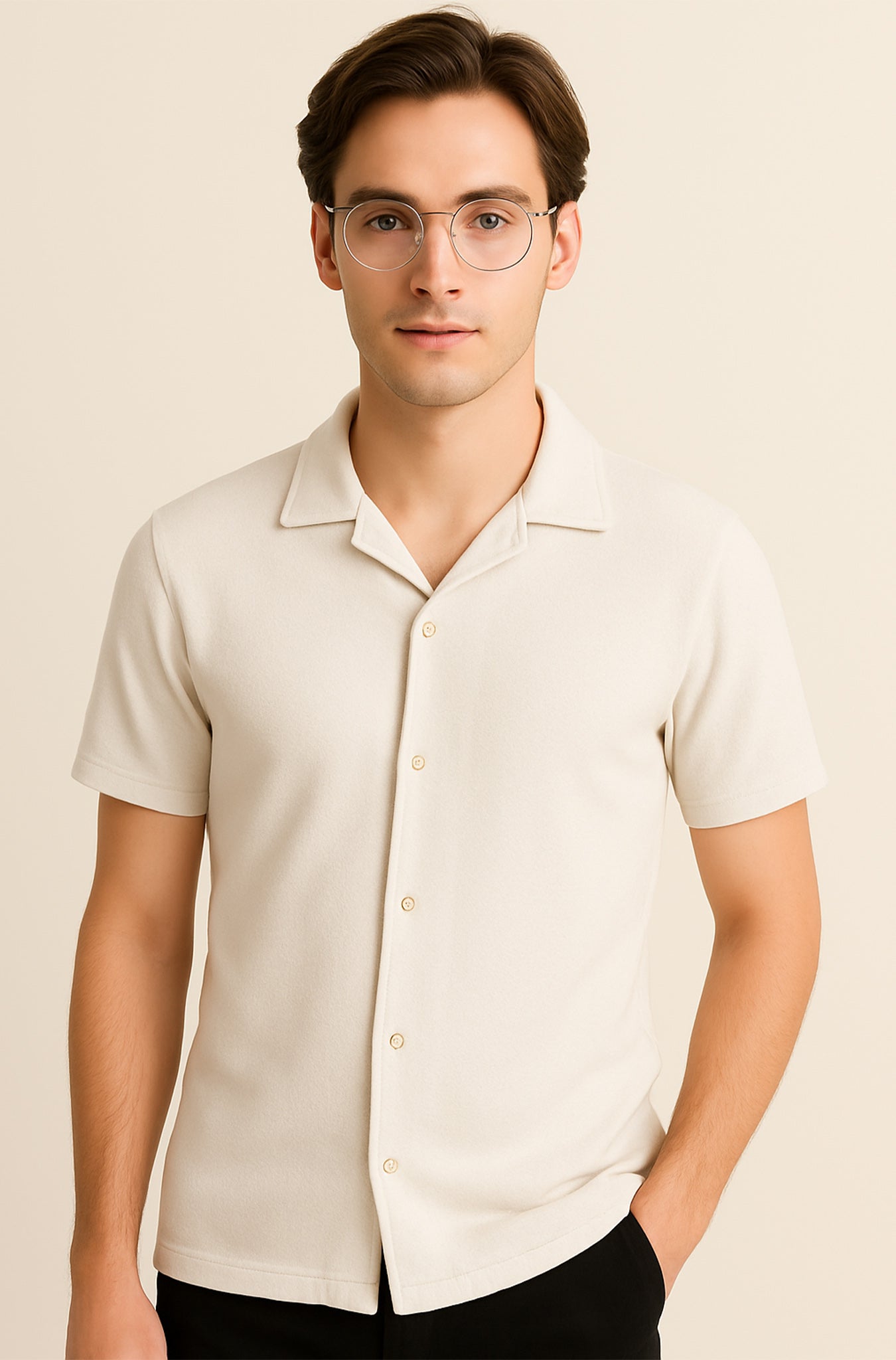 Men's White Safari Collar Button-Down Shirt