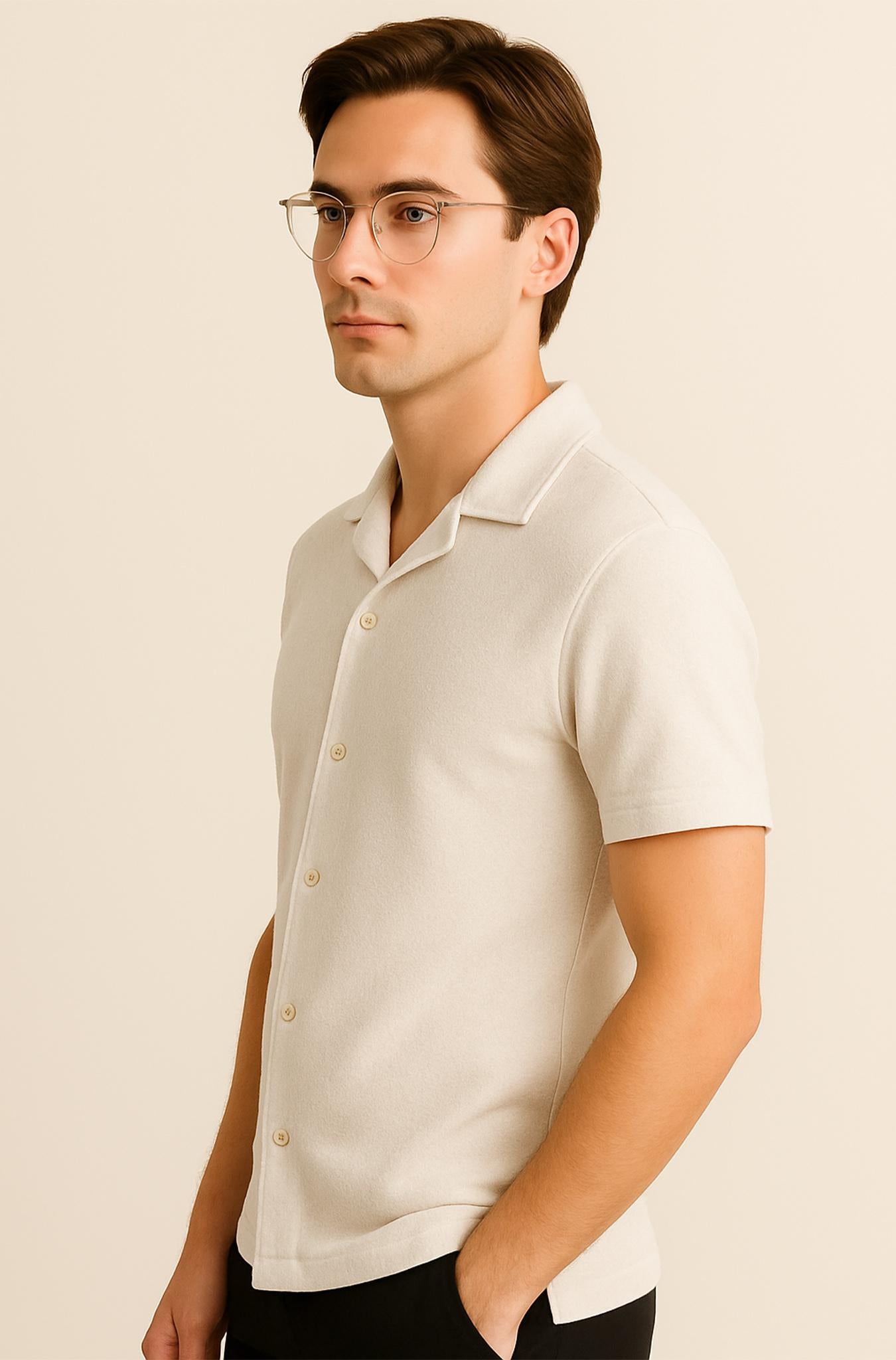Men's White Safari Collar Button-Down Shirt