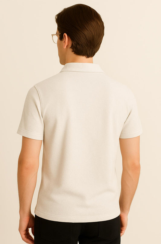 Men's White Safari Collar Button-Down Shirt