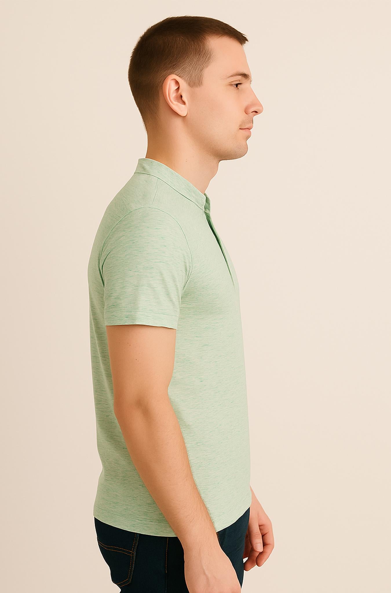 Soft Mint Melange Henley T-Shirt