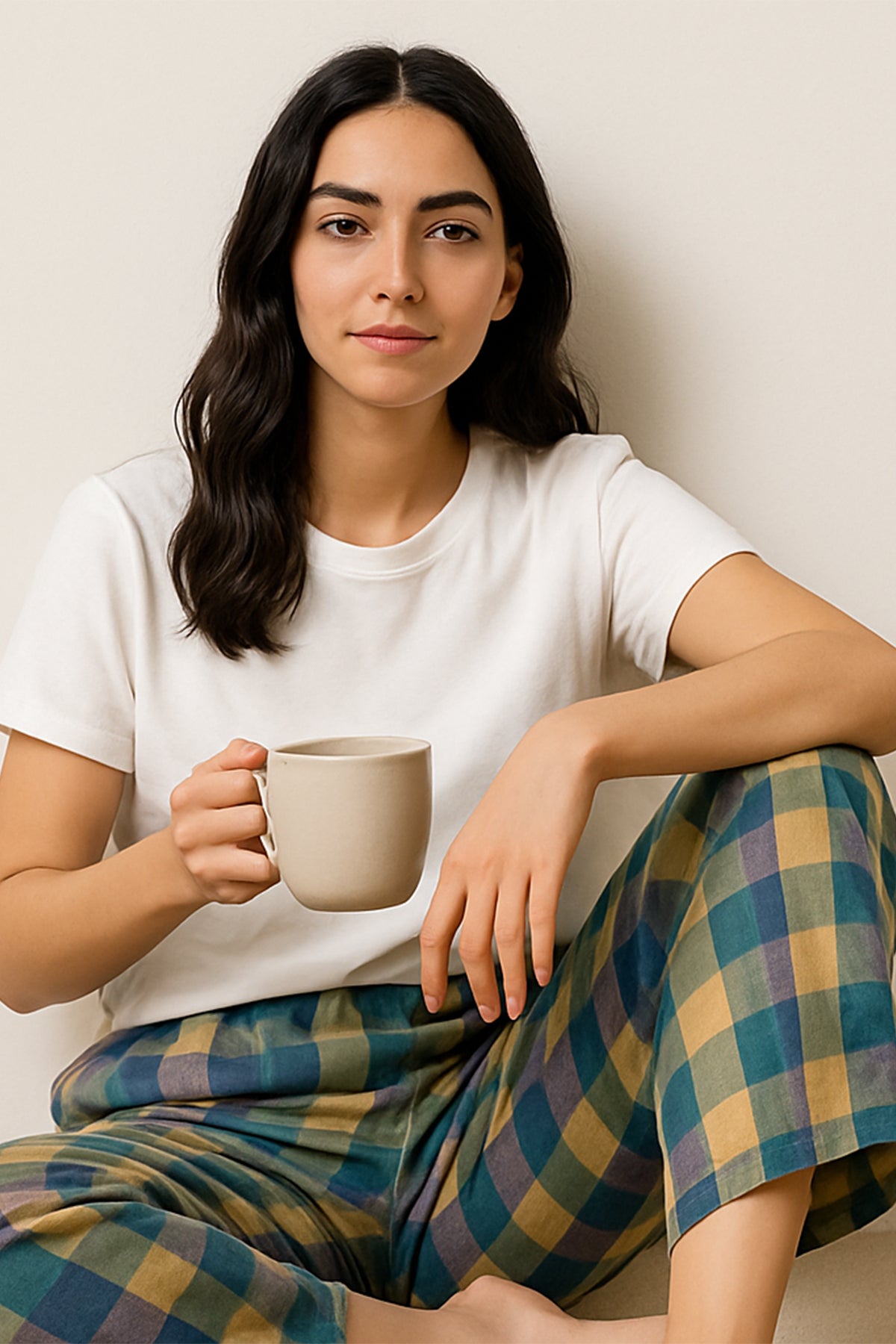 Pastel Blue & Olive Checkered Cotton Trouser