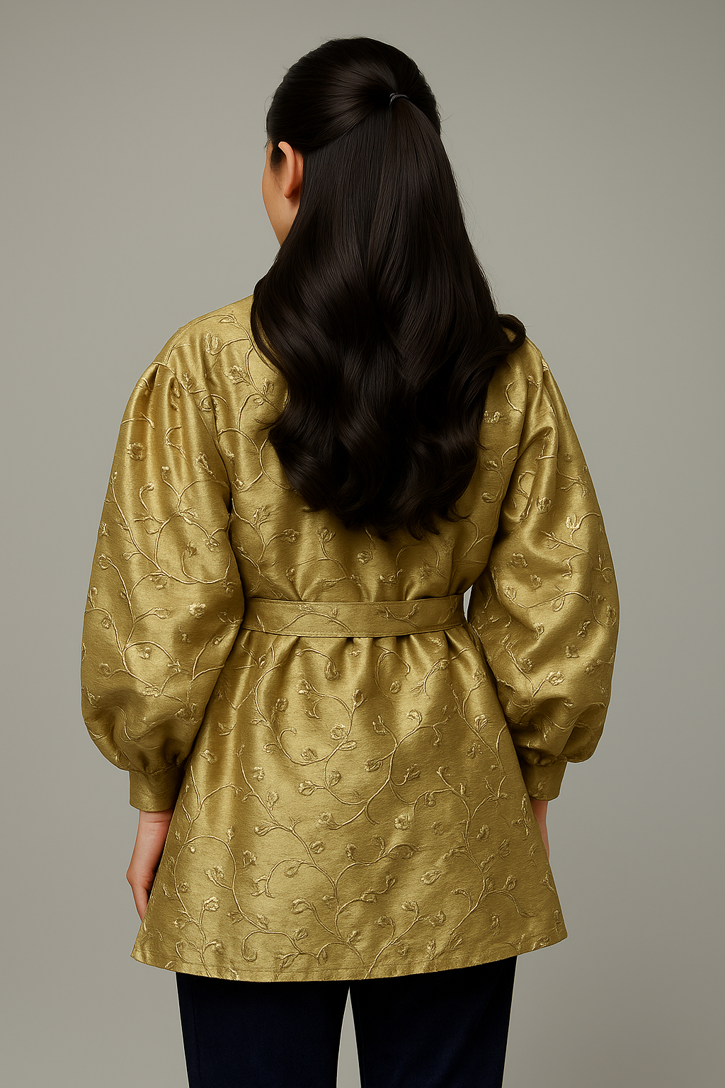 Embroidered Gold Tunic with Waist Tie