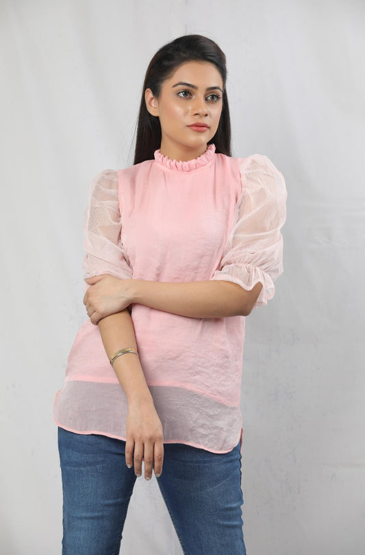 Blush Pink Puff Sleeve Women’s Top