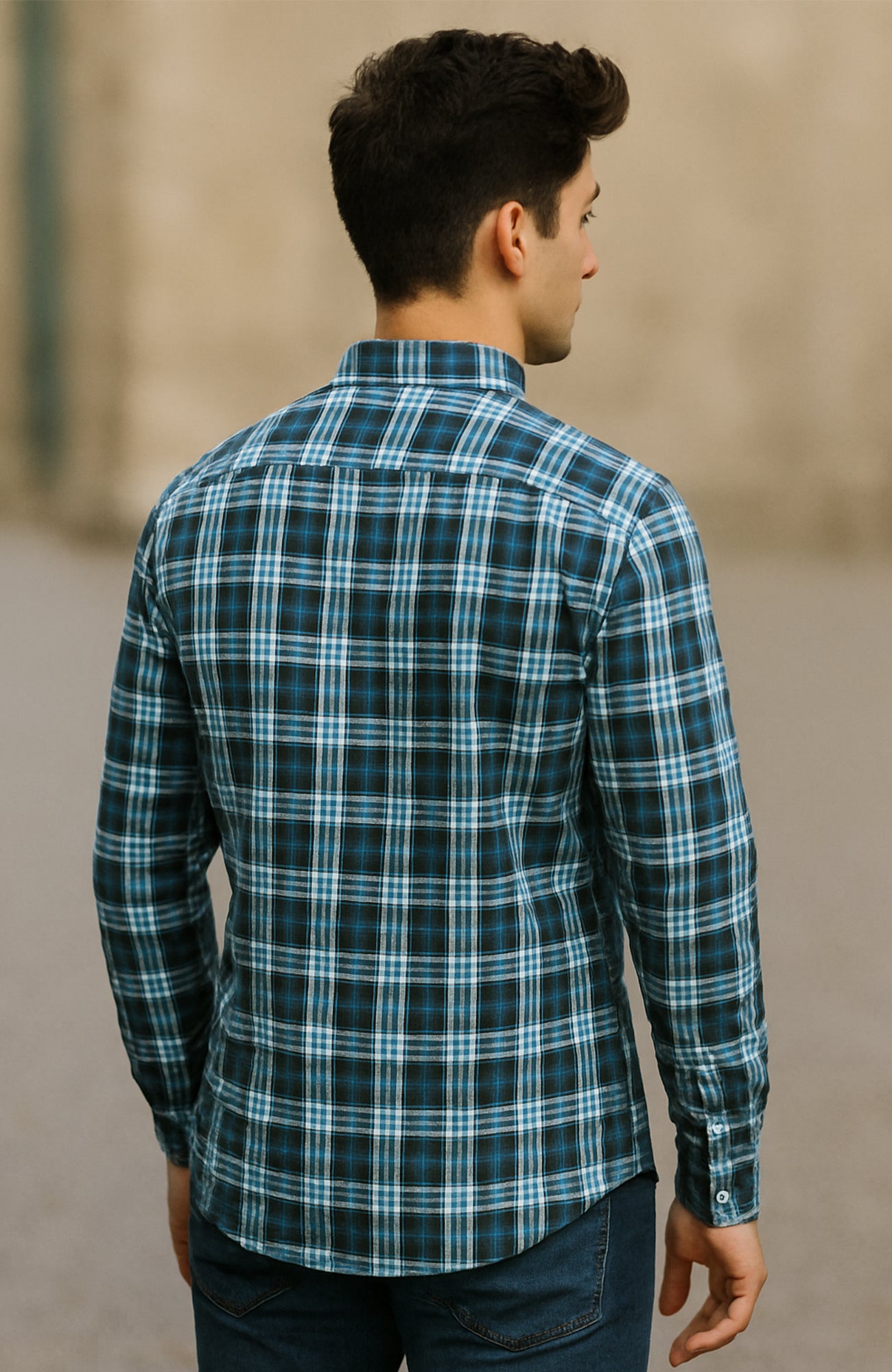 Ocean Blue Grid Check Shirt – Full Sleeve Casual Fit