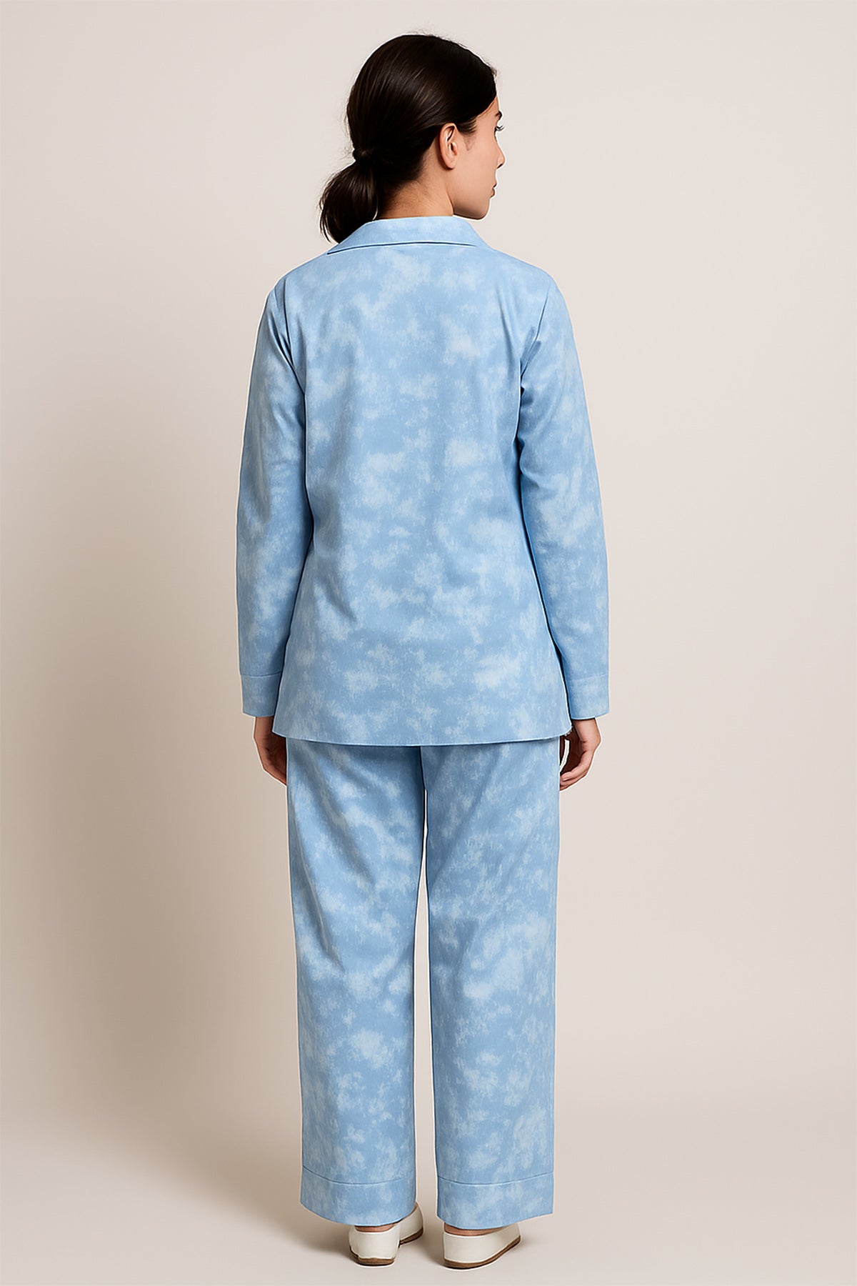 Sky Blue Tie-Dye Cotton Pajama Set