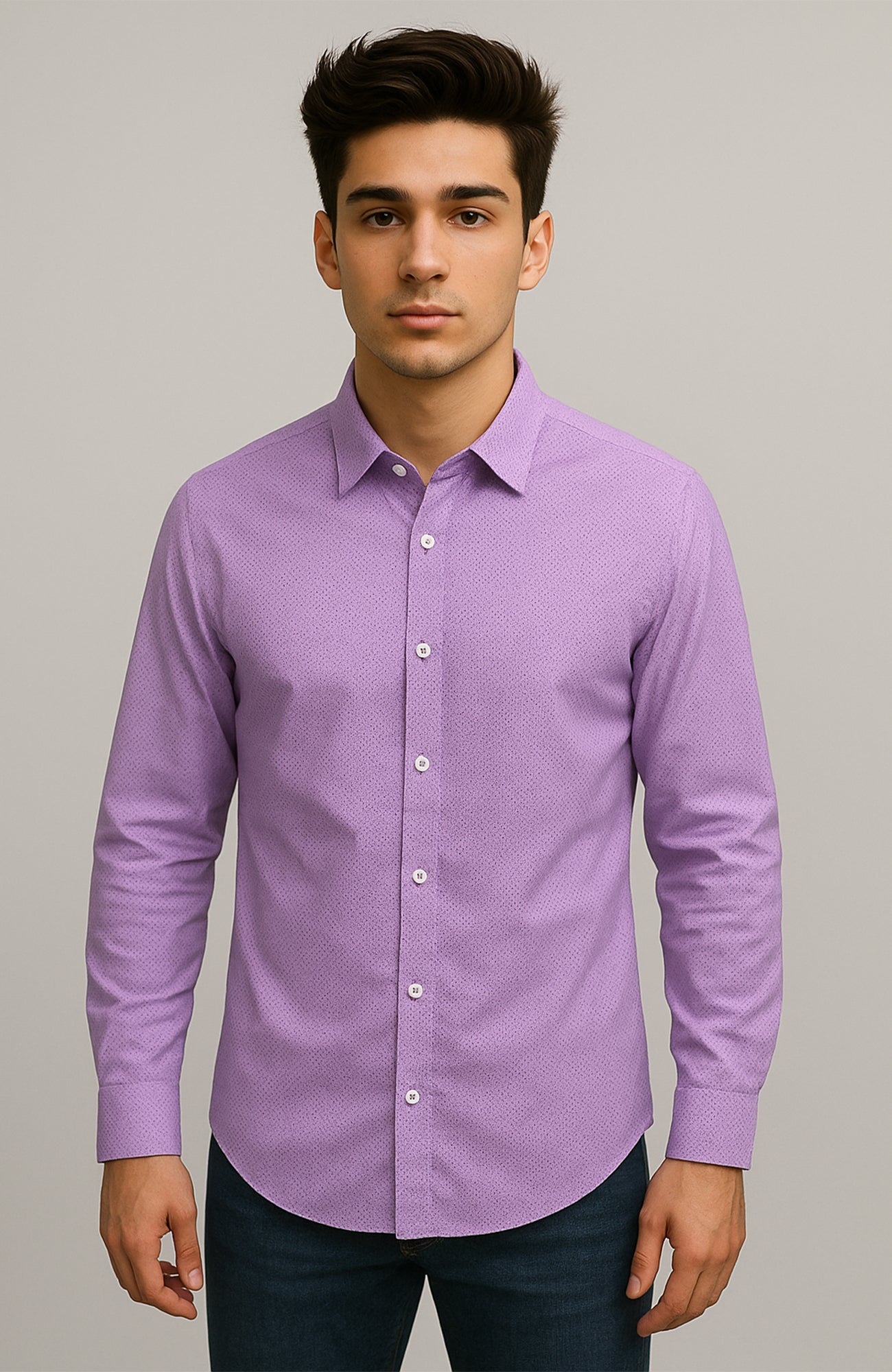 Soft Lavender Micro-Patterned Dress Shirt – Slim Fit