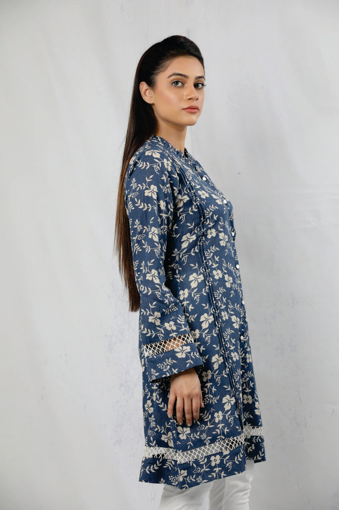 PRINTED COTTON BUTTON DOWN FULL SLEEVE TOP