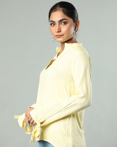 BAND COLLAR PLUS V NECK AND SLEEVES KNOT TOP