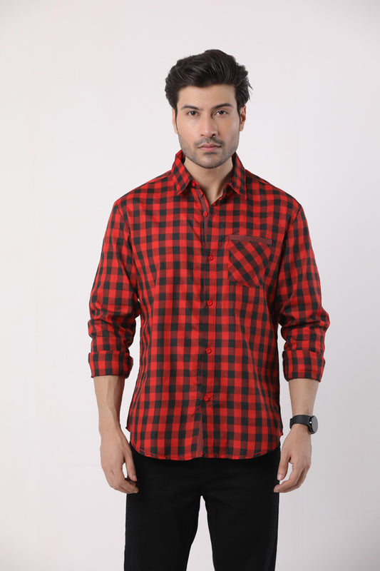 BLACK AND RED CHECKED BUTTON DOWN SHIRT