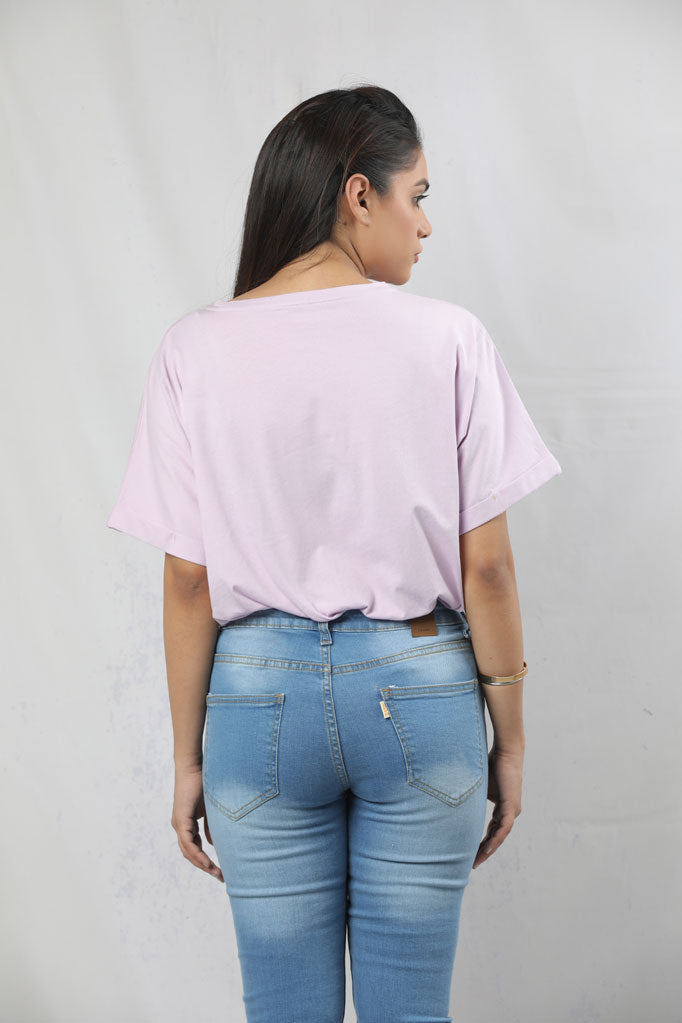 CROP TOP WITH TURNED-UP SLEEVES OVERSIZED TEE