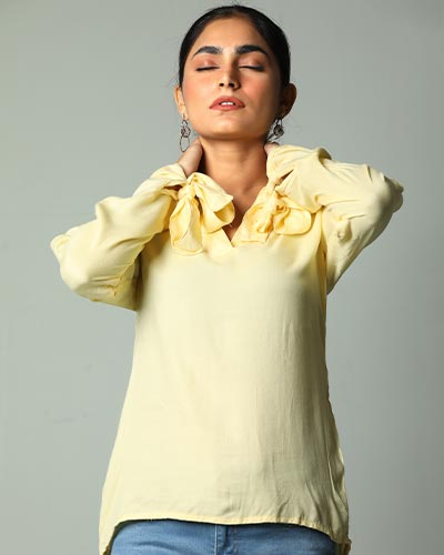 Light Yellow Linen Tie-Sleeve Shirt