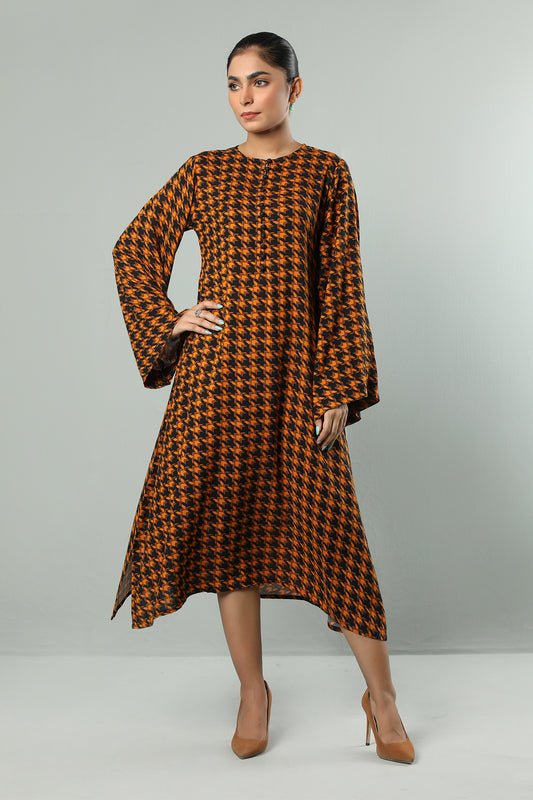 Bold Houndstooth Flare Dress – Amber Black Edition