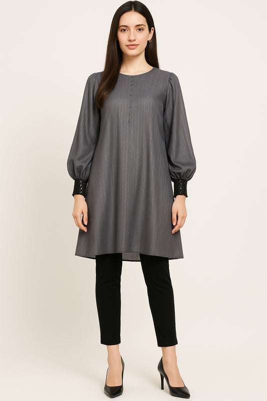 Charcoal Grey A-Line Tunic with Statement Sleeves