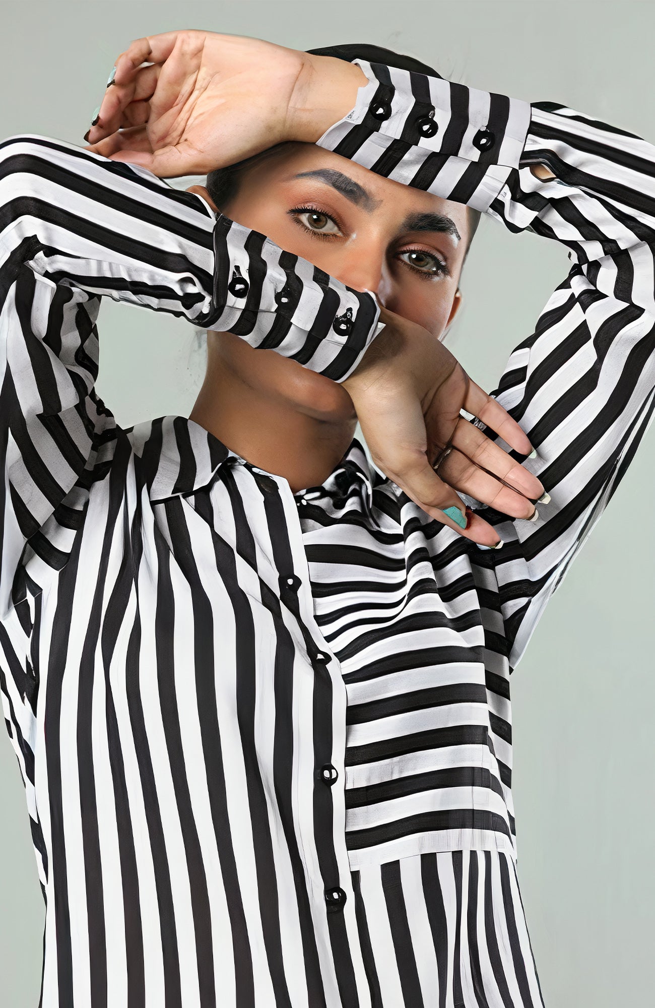 Monochrome Stripe Button-Down Shirt