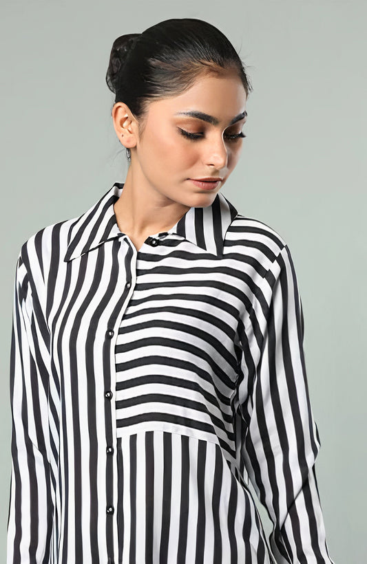 Monochrome Stripe Button-Down Shirt