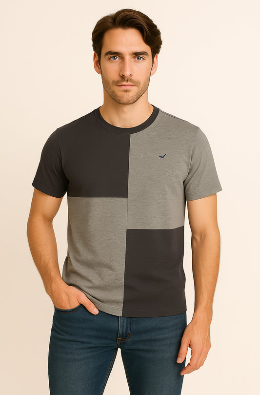 Dual-Tone Color Block T-Shirt – Charcoal & Grey