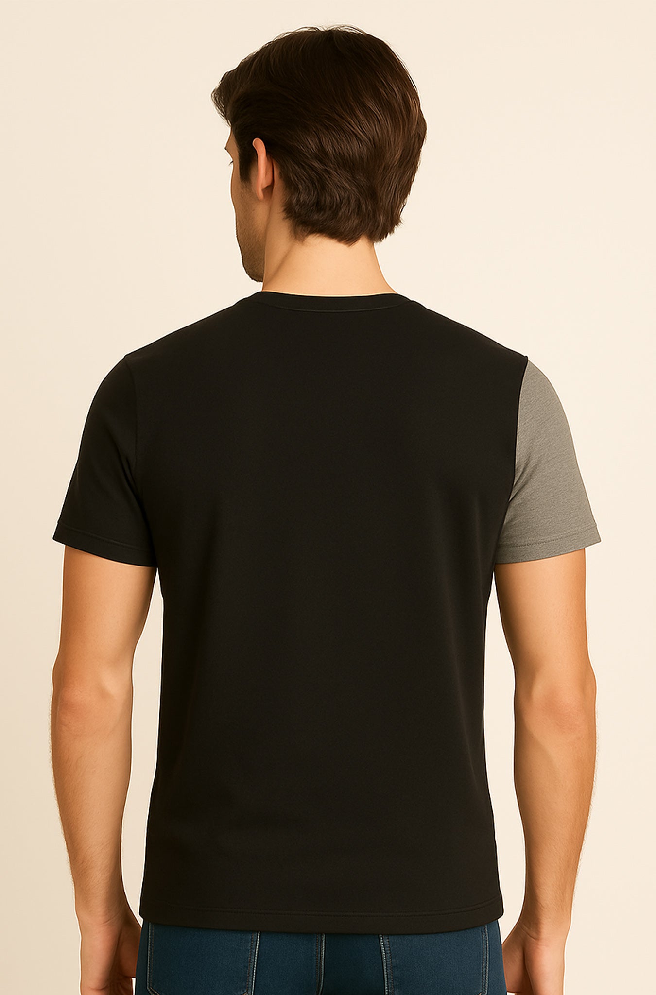 Dual-Tone Color Block T-Shirt – Charcoal & Grey