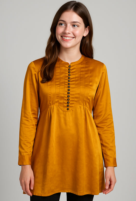 Mustard Satin Tunic Top – Full Sleeve