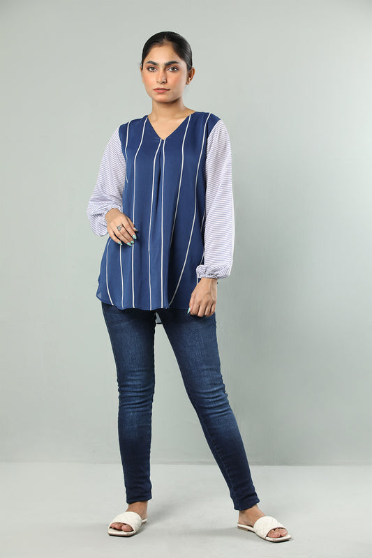 Navy & White Mixed Stripe Flowy Tunic – Relaxed Fit