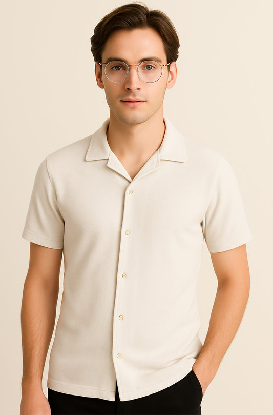 Men's White Safari Collar Button-Down Shirt