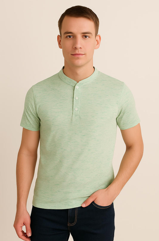 Soft Mint Melange Henley T-Shirt