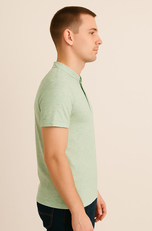 Soft Mint Melange Henley T-Shirt
