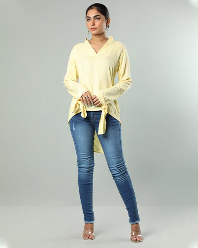 Light Yellow Linen Tie-Sleeve Shirt