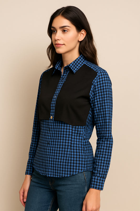 Women's Dual-Tone Check Shirt – Black & Royal Blue Gingham