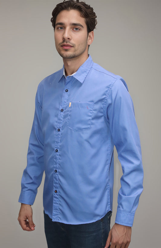 Classic Sky Blue Cotton Shirt – Slim Fit with Chest Pocket