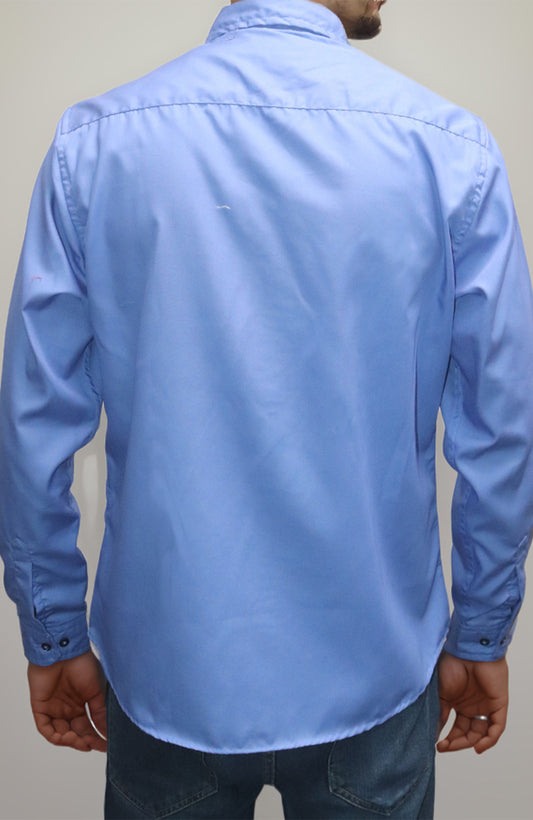 Classic Sky Blue Cotton Shirt – Slim Fit with Chest Pocket