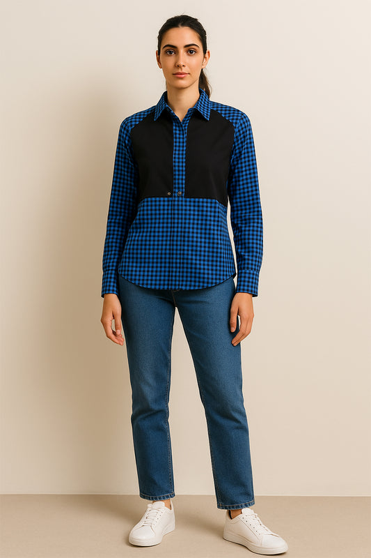 Women's Dual-Tone Check Shirt – Black & Royal Blue Gingham