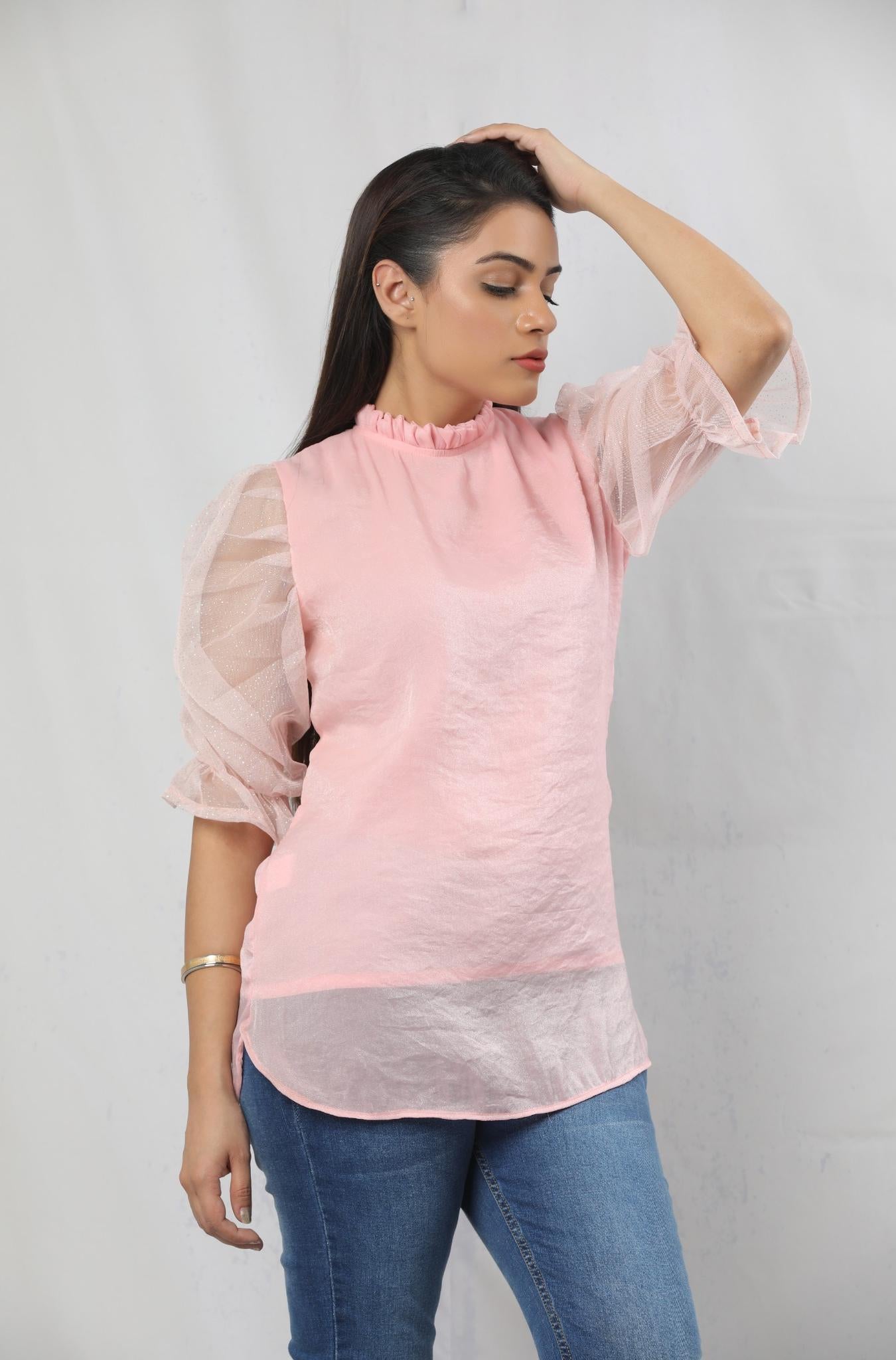 Blush Pink Puff Sleeve Women’s Top