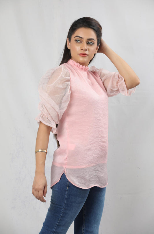 Blush Pink Puff Sleeve Women’s Top