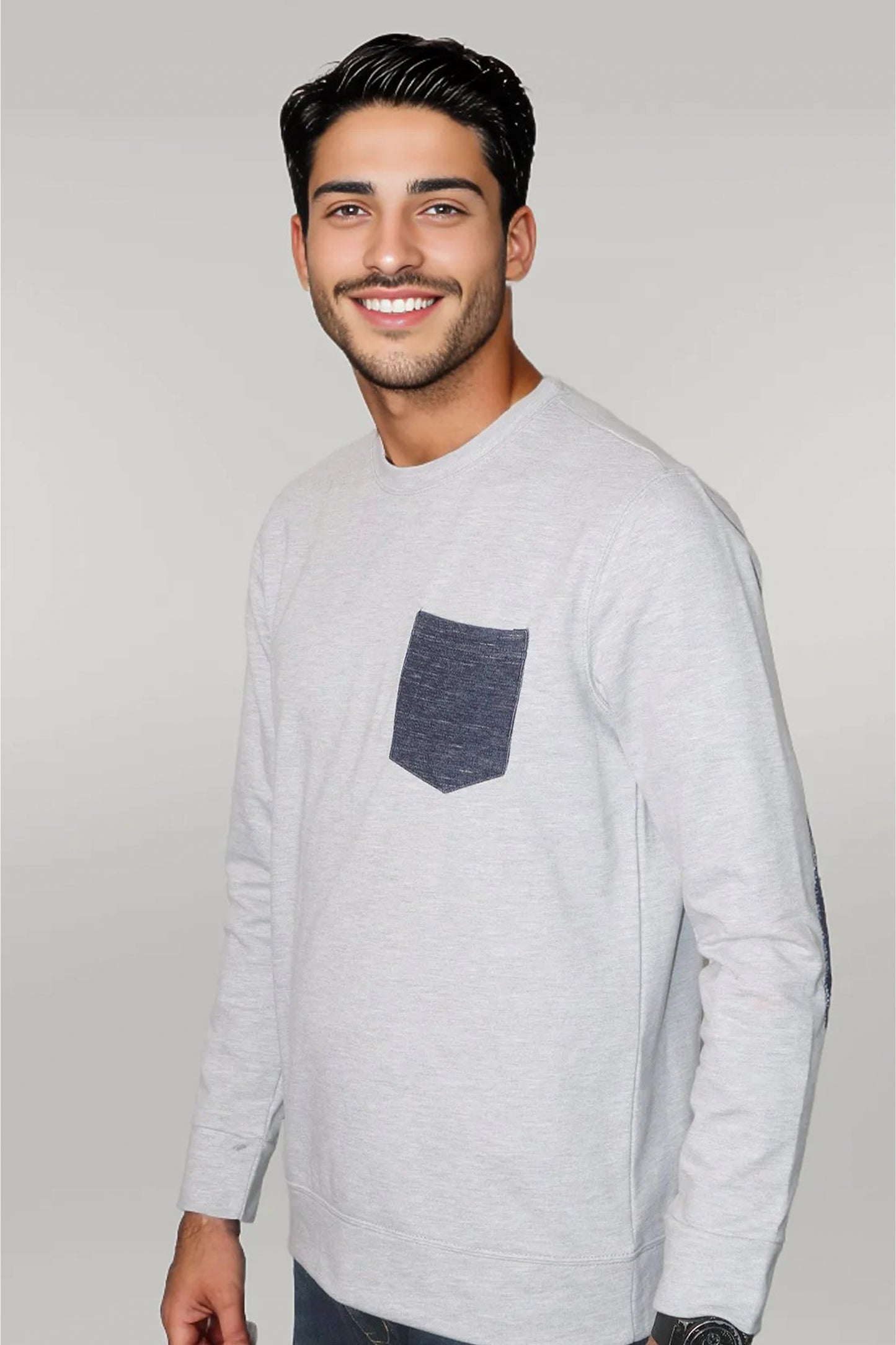SWEATSHIRT WITH FRONT POCKETAND ELBOW PATCHES