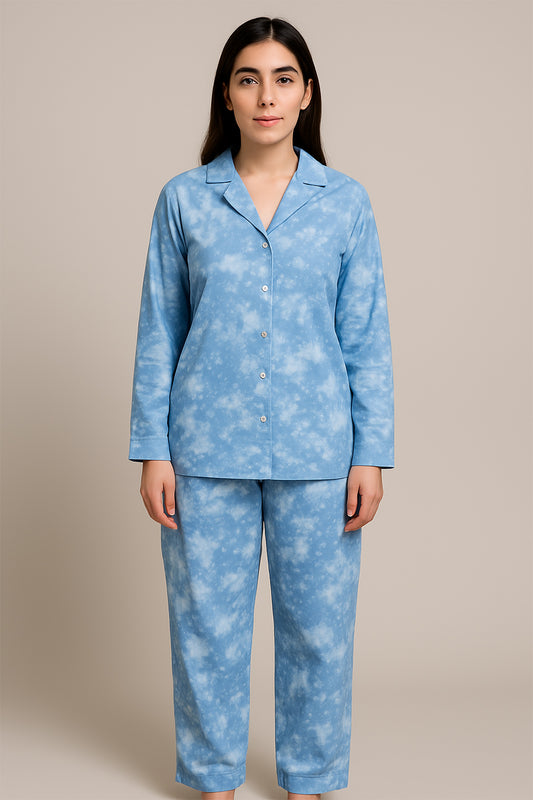 Sky Blue Tie-Dye Cotton Pajama Set