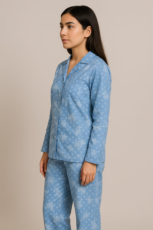 Sky Blue Tie-Dye Cotton Pajama Set